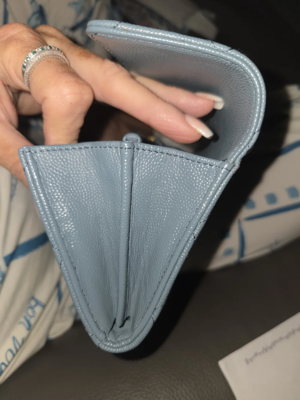 Chanel Quilted Caviar Leather Long Wallet in Light Slate Blue
